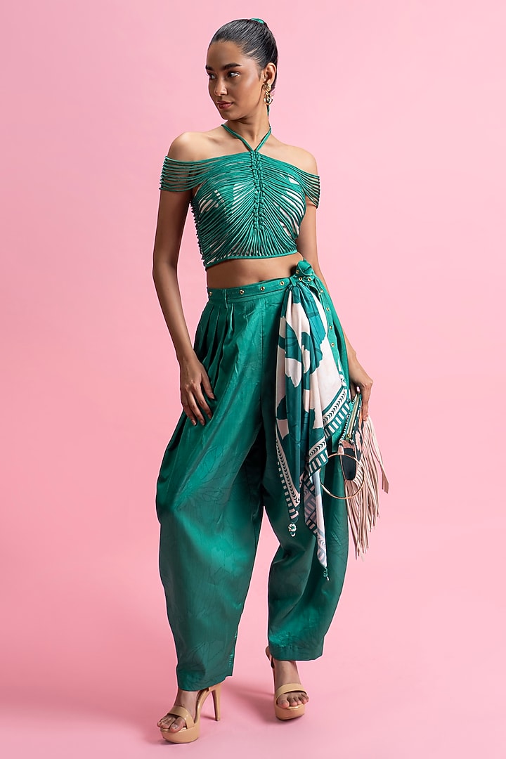 Green Armani Satin Printed Co-Ord Set by Mandira Wirk - Resort at Pernia's Pop Up Shop