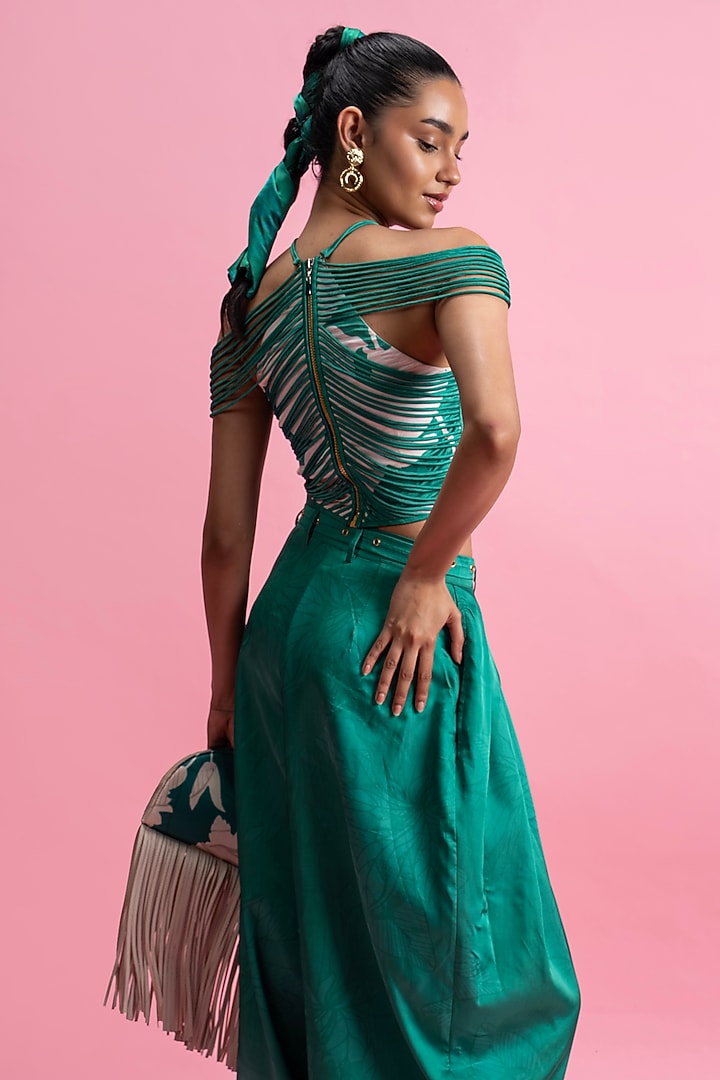 Green Armani Satin Printed Co-Ord Set by Mandira Wirk - Resort at Pernia's Pop Up Shop