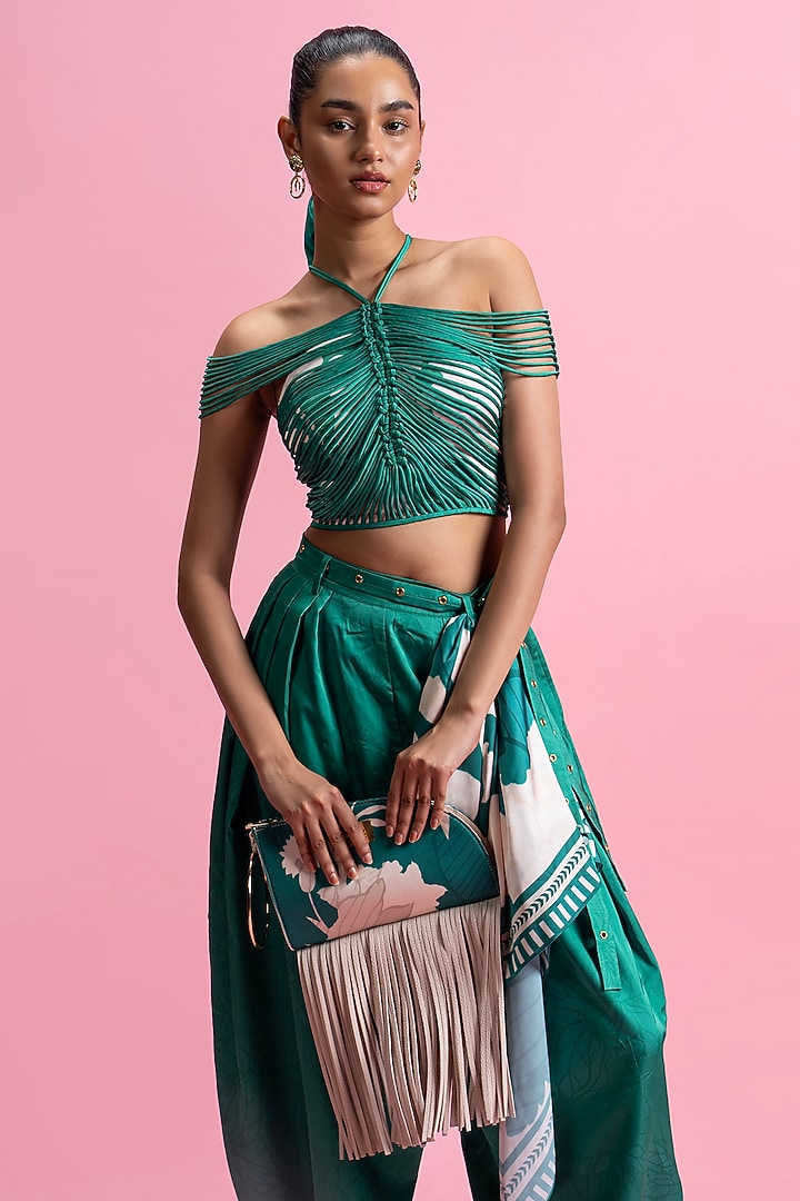 Green Armani Satin Printed Co-Ord Set by Mandira Wirk - Resort at Pernia's Pop Up Shop