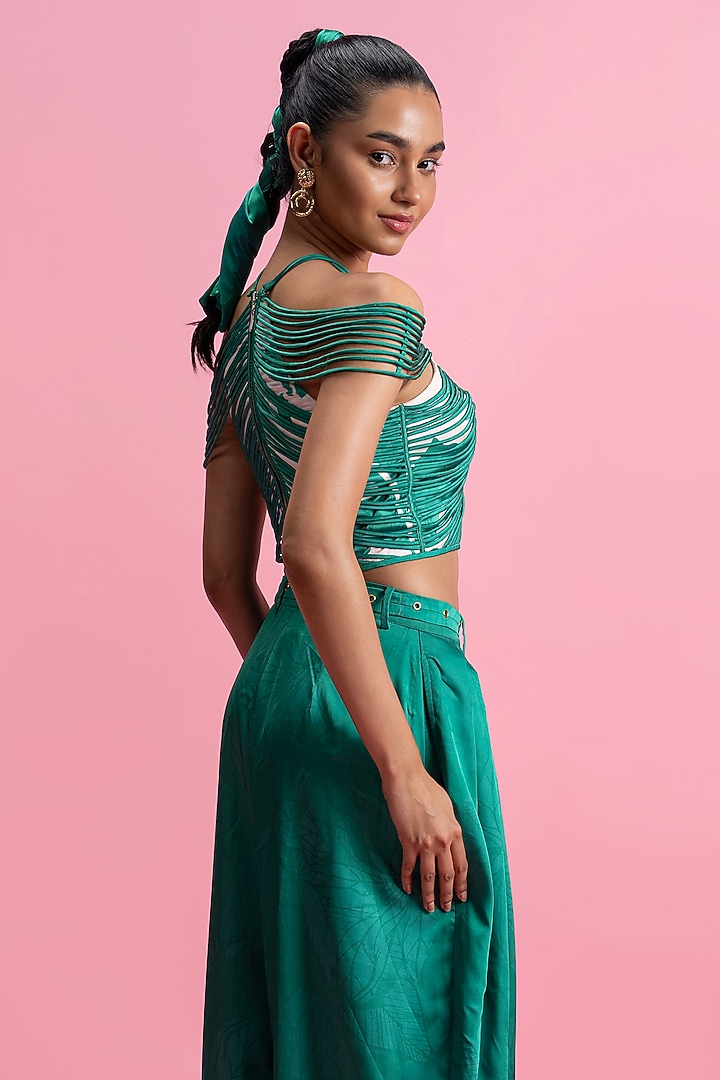 Green Armani Satin Printed Co-Ord Set by Mandira Wirk - Resort at Pernia's Pop Up Shop
