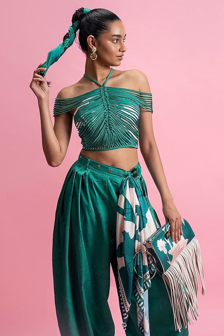 Green Armani Satin Printed Co-Ord Set by Mandira Wirk - Resort at Pernia's Pop Up Shop