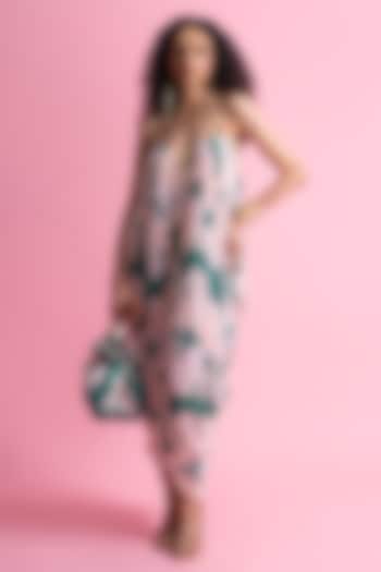 Pink & Green Mesh Embroidered Draped Cocktail Dress by Mandira Wirk - Resort at Pernia's Pop Up Shop