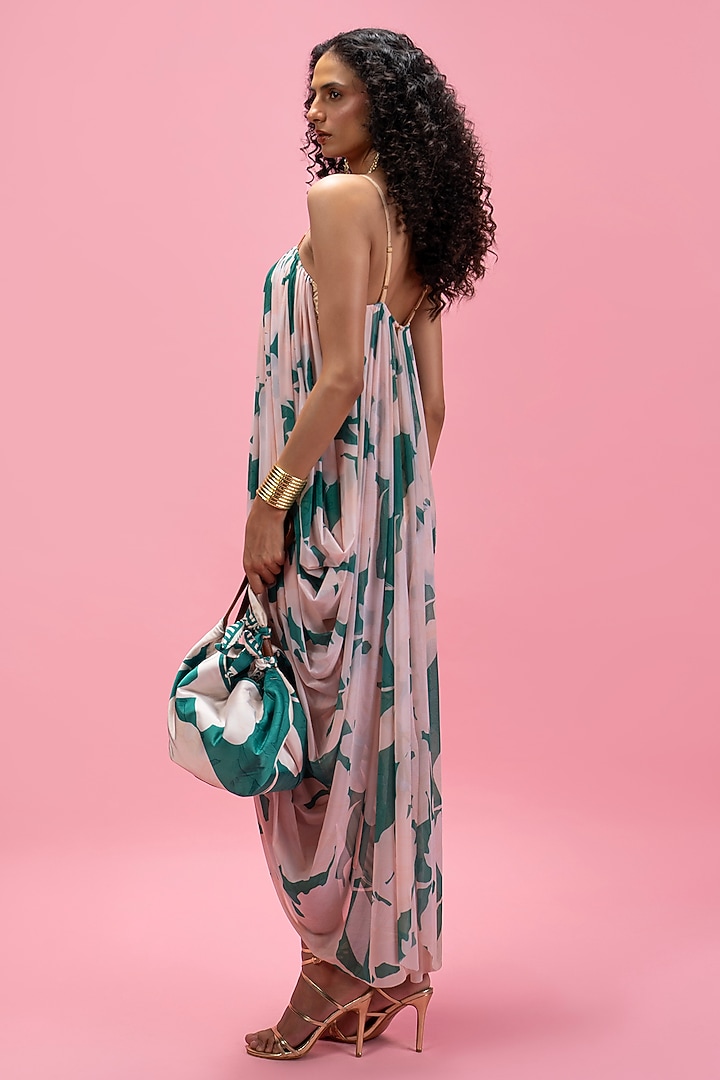 Pink & Green Mesh Embroidered Draped Cocktail Dress by Mandira Wirk - Resort at Pernia's Pop Up Shop