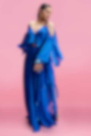 Blue Chiffon Satin Ruffled Maxi Vacation Dress by Mandira Wirk - Resort at Pernia's Pop Up Shop
