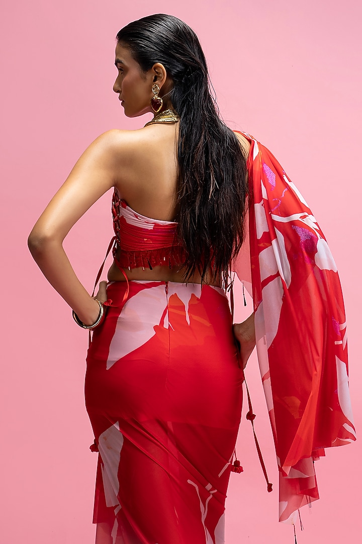 Red Mesh Draped Skirt Set by Mandira Wirk - Resort at Pernia's Pop Up Shop