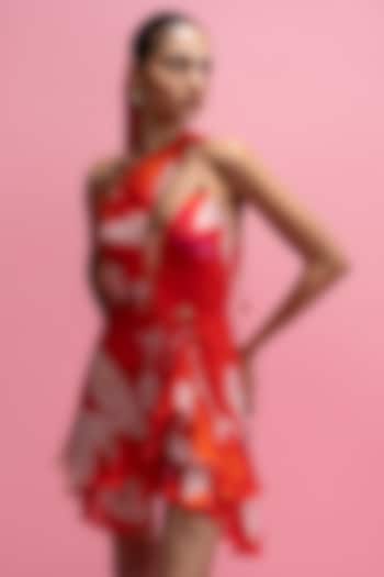 Red Viscose Chiffon One-Shoulder Layered Ruffled Vacation Dress by Mandira Wirk - Resort at Pernia's Pop Up Shop