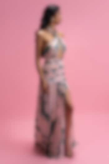 Green Mesh Halter Draped Cocktail Dress by Mandira Wirk - Resort at Pernia's Pop Up Shop