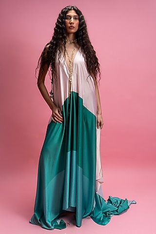 Geen Armani Satin Color-Block Maxi Dress by Mandira Wirk - Resort