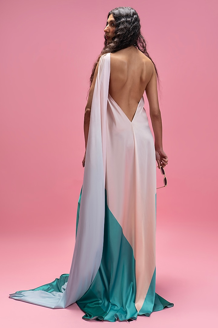 Geen Armani Satin Color-Block Maxi Vacation Dress by Mandira Wirk - Resort at Pernia's Pop Up Shop