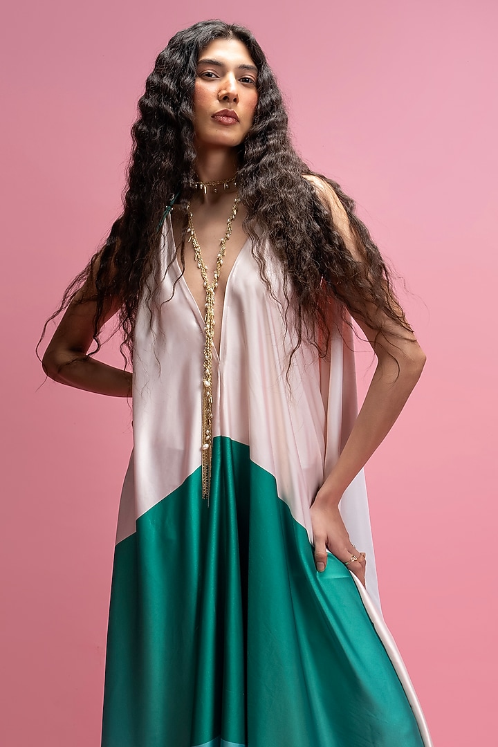 Geen Armani Satin Color-Block Maxi Vacation Dress by Mandira Wirk - Resort at Pernia's Pop Up Shop