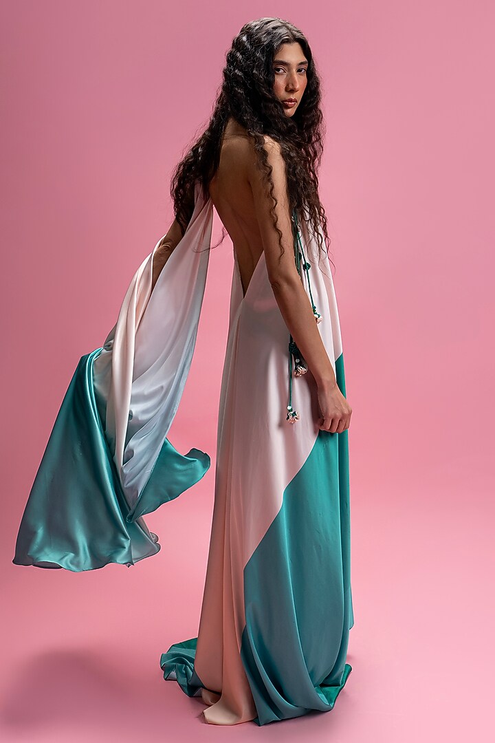 Geen Armani Satin Color-Block Maxi Vacation Dress by Mandira Wirk - Resort at Pernia's Pop Up Shop