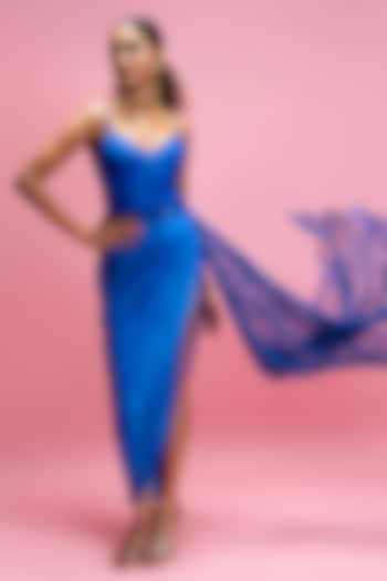 Blue Armani Satin Sculpted Maxi Cocktail Dress by Mandira Wirk - Resort at Pernia's Pop Up Shop