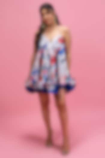 Blue Armani Satin Colorblock Mini Vacation Dress by Mandira Wirk - Resort at Pernia's Pop Up Shop