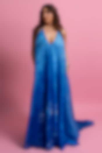 Blue Crystal Organza Embroidered Slip Maxi Vacation Dress by Mandira Wirk - Resort at Pernia's Pop Up Shop