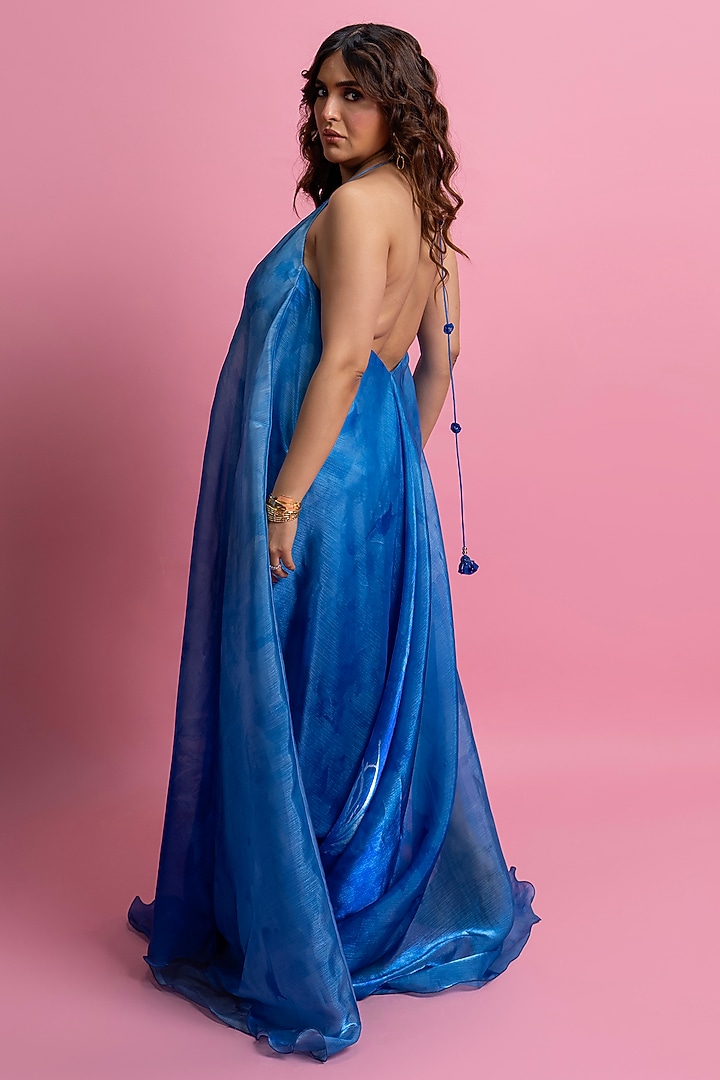 Blue Crystal Organza Embroidered Slip Maxi Vacation Dress by Mandira Wirk - Resort at Pernia's Pop Up Shop