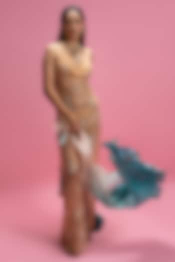 Ivory Chantilly Lace Embroidered Party Wear Dress With Bikini by Mandira Wirk - Resort at Pernia's Pop Up Shop