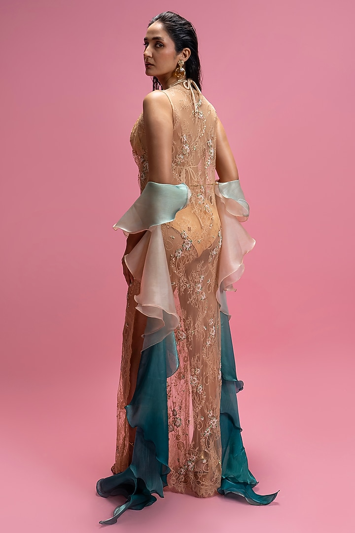 Ivory Chantilly Lace Embroidered Party Wear Dress With Bikini by Mandira Wirk - Resort at Pernia's Pop Up Shop