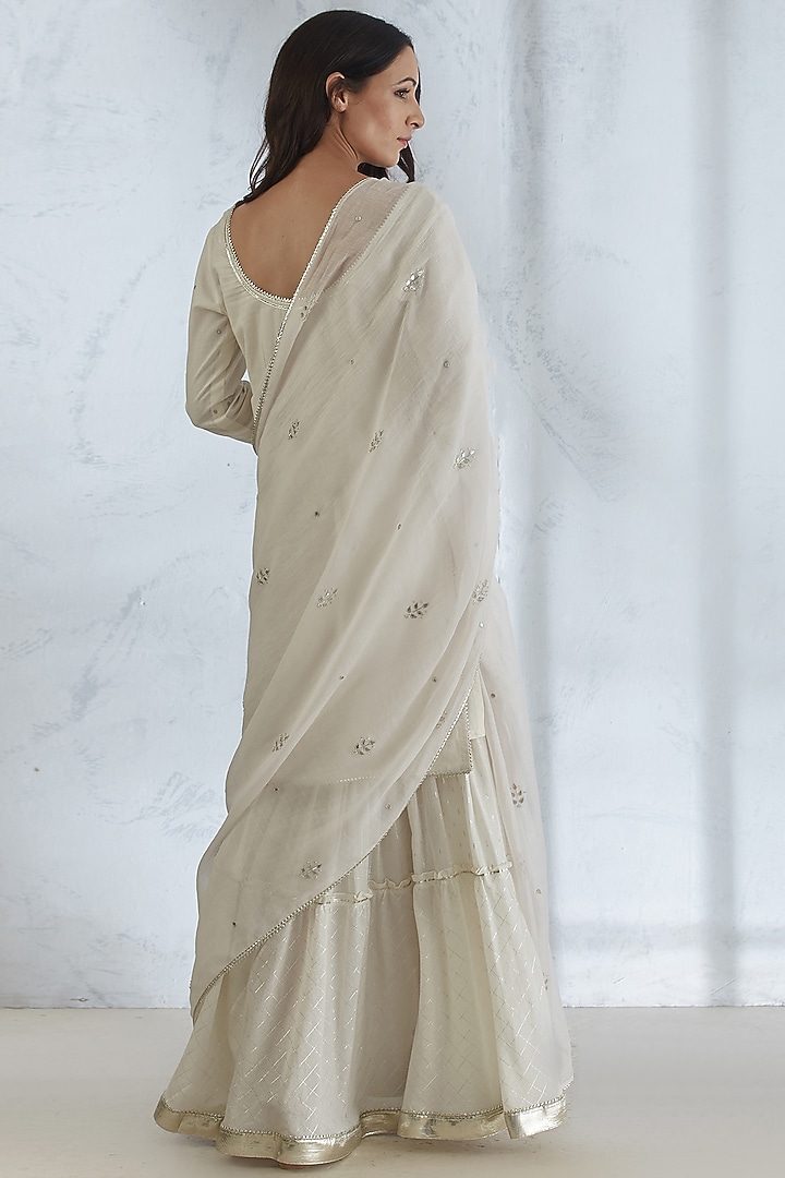 Ivory Embroidered Wedding Sharara Set by Mandira Wirk - Indian at Pernia's Pop Up Shop
