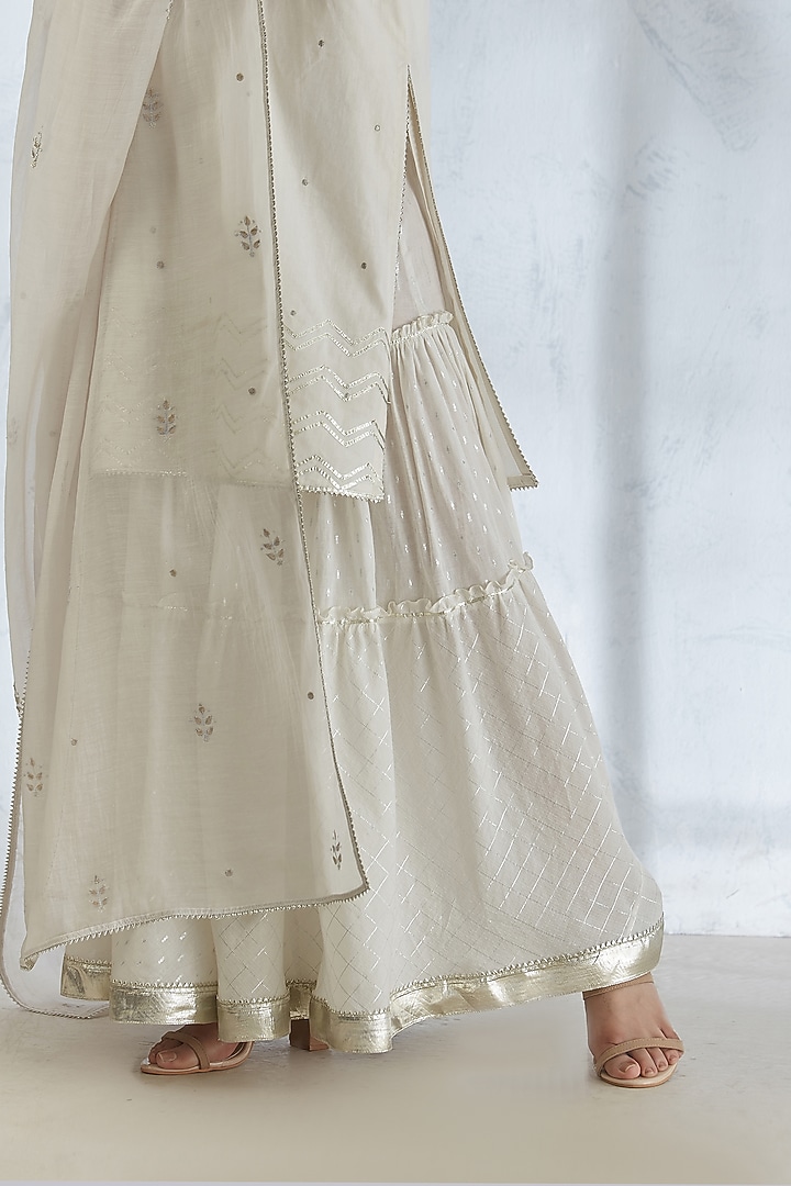 Ivory Embroidered Wedding Sharara Set by Mandira Wirk - Indian at Pernia's Pop Up Shop