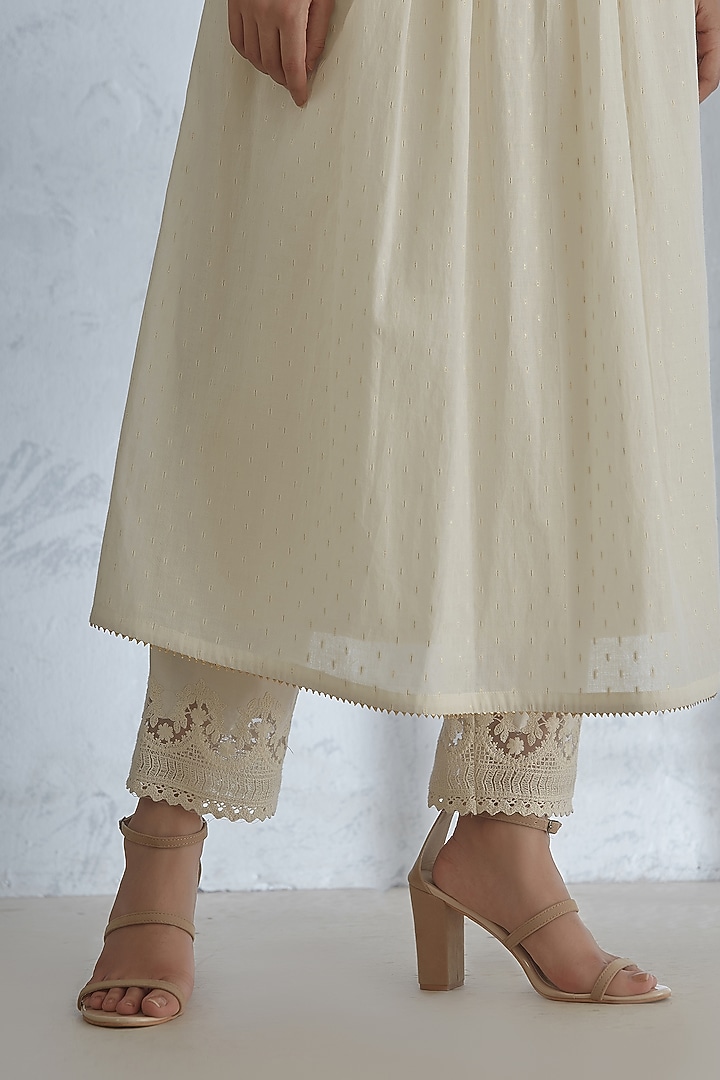 Off White Pintuck Kurta With Straight Pants by Mandira Wirk - Indian at Pernia's Pop Up Shop