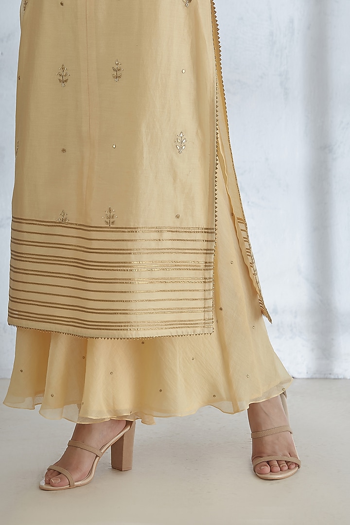 Pale Yellow Hand Embroidered Wedding Sharara Set by Mandira Wirk - Indian at Pernia's Pop Up Shop