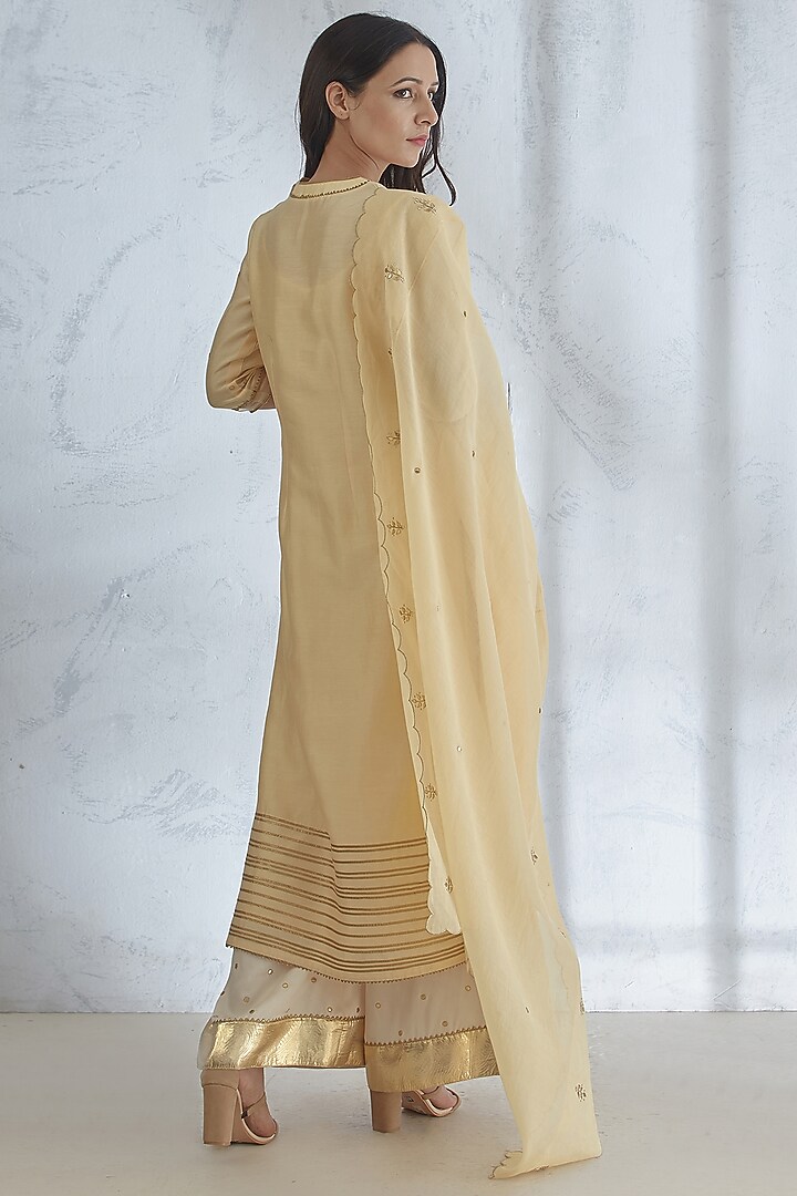 Pale Yellow & Ivory Embroidered Kurta Set by Mandira Wirk - Indian at Pernia's Pop Up Shop