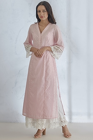Icy Pink Lace Kurta With Pants by mandira wirk - indian