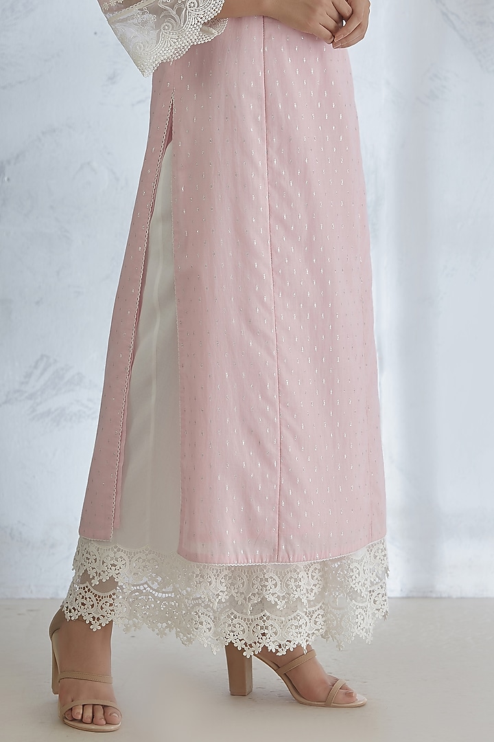 Icy Pink Lace Kurta With Pants by Mandira Wirk - Indian at Pernia's Pop Up Shop