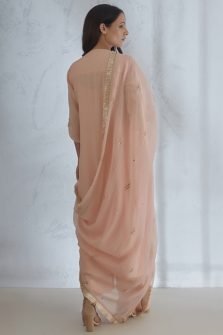 Peach Kurta Set With Pin Tucks by Mandira Wirk - Indian at Pernia's Pop Up Shop