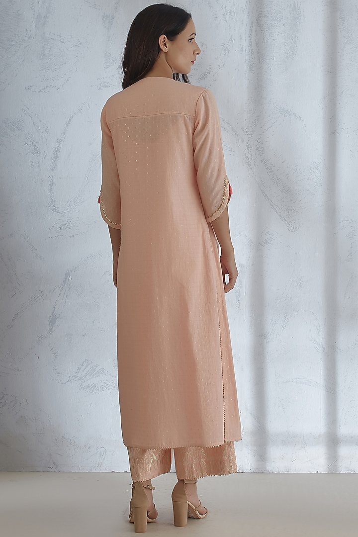Peach Kurta Set With Pin Tucks by Mandira Wirk - Indian at Pernia's Pop Up Shop