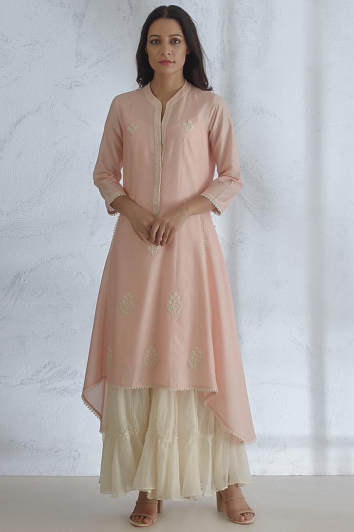 Pink Dori & Pearl Embroidered Kurta Set by Mandira Wirk - Indian at Pernia's Pop Up Shop
