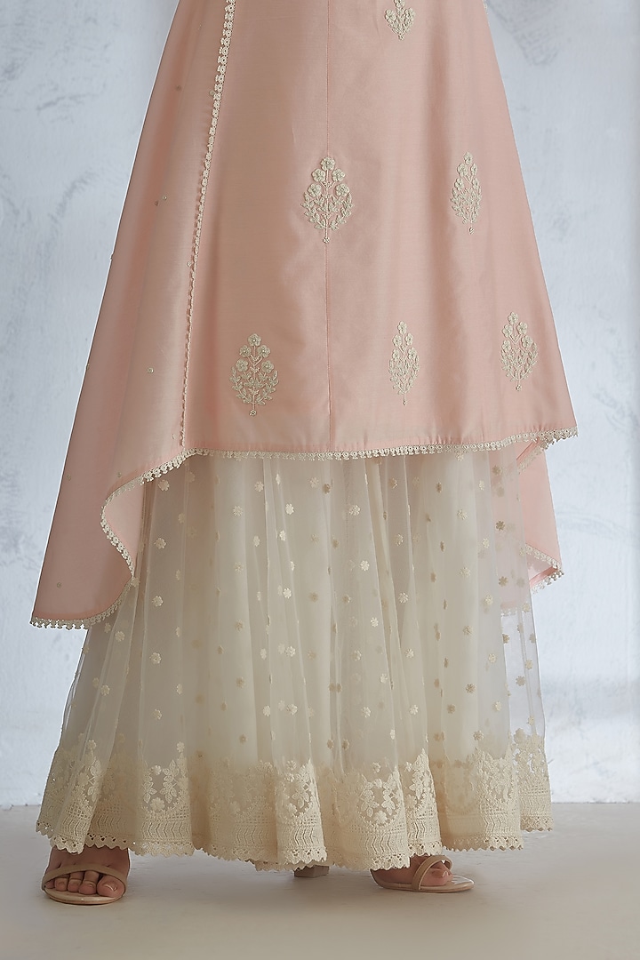 Peach Pearl & Dori Embroidered Kurta Set by Mandira Wirk - Indian at Pernia's Pop Up Shop