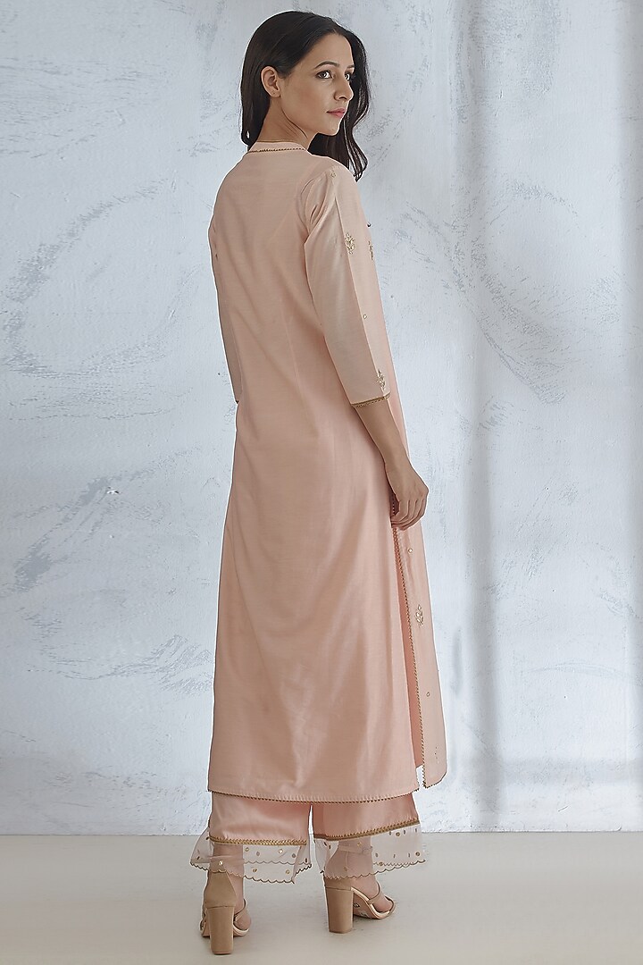 Peach Embroidered Kurta Set by Mandira Wirk - Indian at Pernia's Pop Up Shop