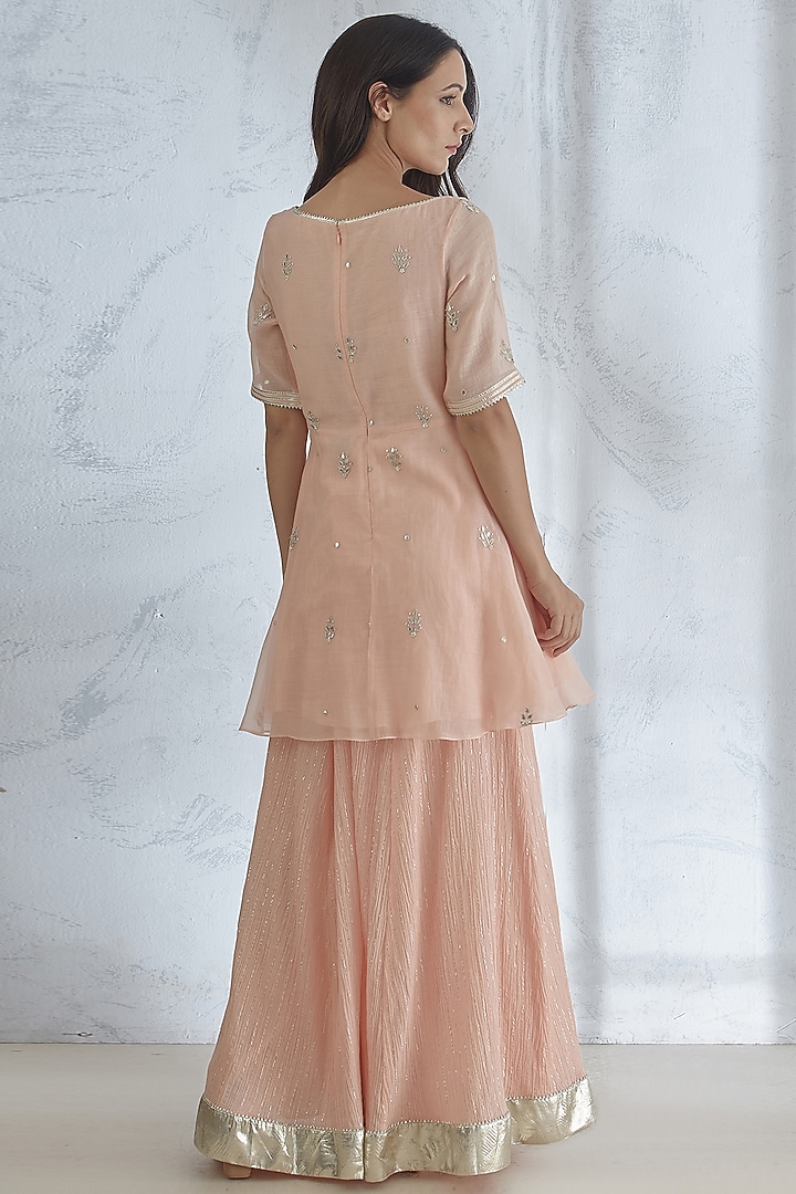 Peach Gota Embroidered Kurta Set by Mandira Wirk - Indian at Pernia's Pop Up Shop