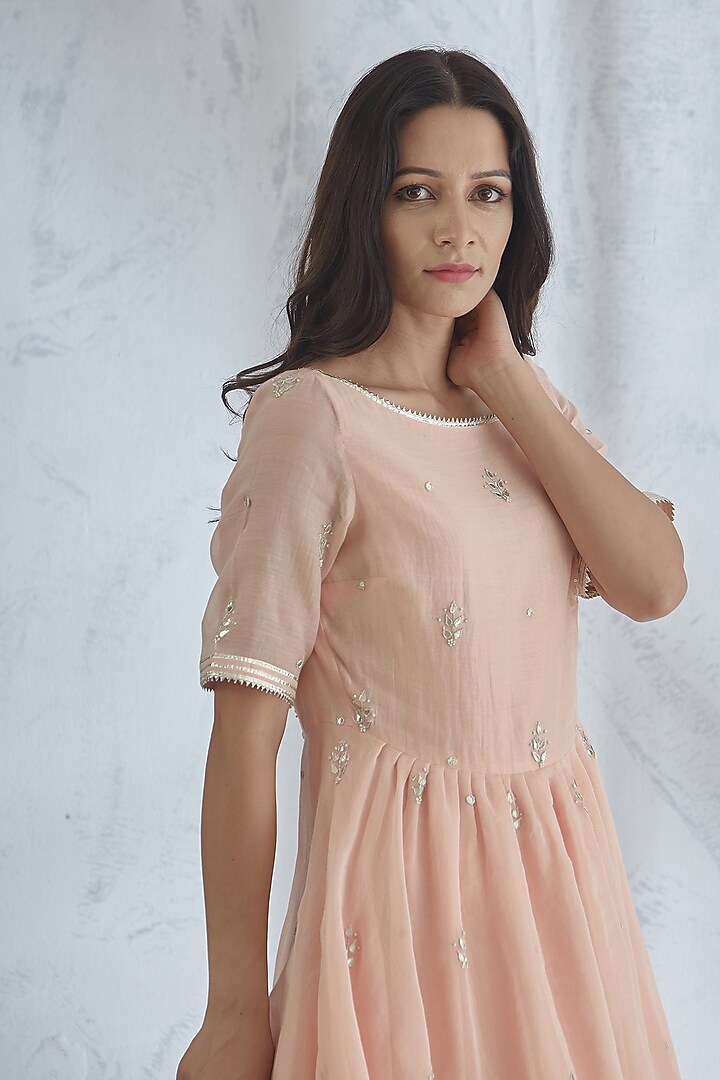 Peach Gota Embroidered Kurta Set by Mandira Wirk - Indian at Pernia's Pop Up Shop