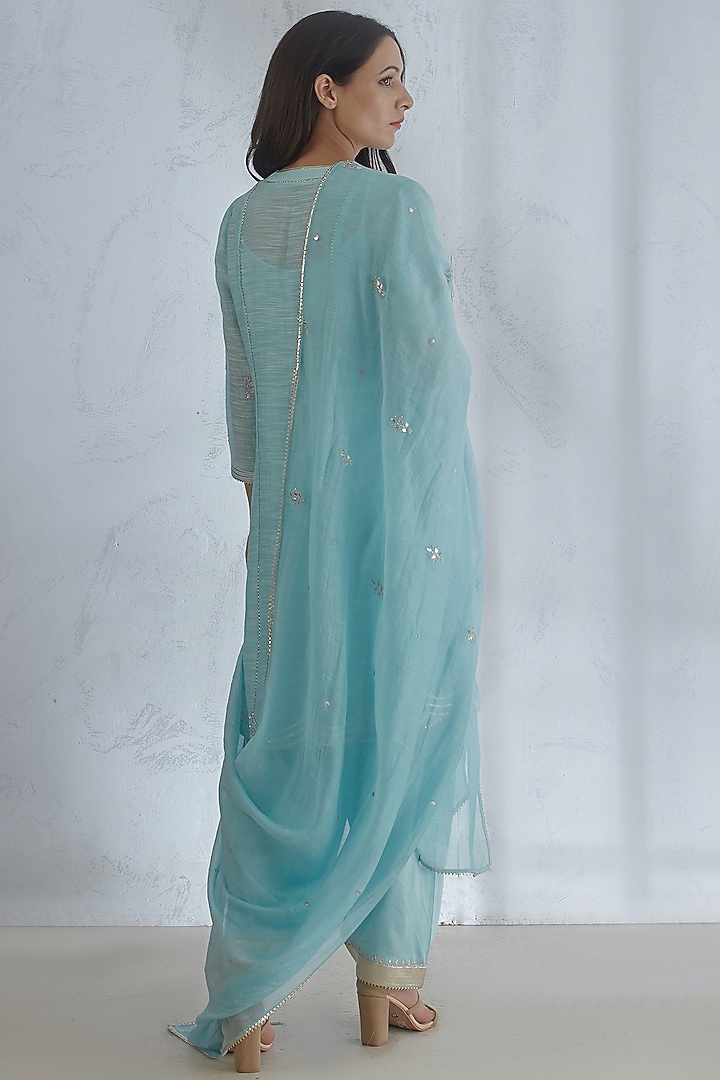 Light Blue Embroidered Kurta Set by Mandira Wirk - Indian at Pernia's Pop Up Shop