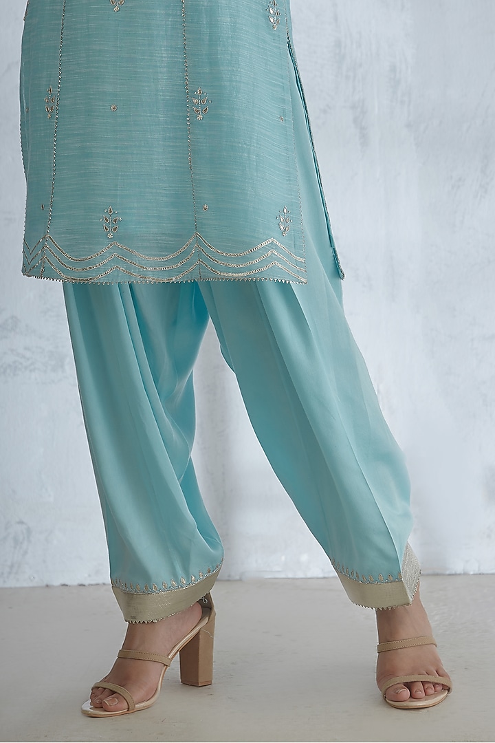 Light Blue Embroidered Kurta Set by Mandira Wirk - Indian at Pernia's Pop Up Shop