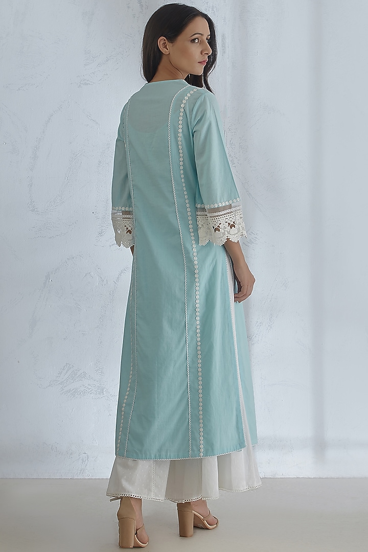 Light Blue Lace Kurta With Pants by Mandira Wirk - Indian at Pernia's Pop Up Shop