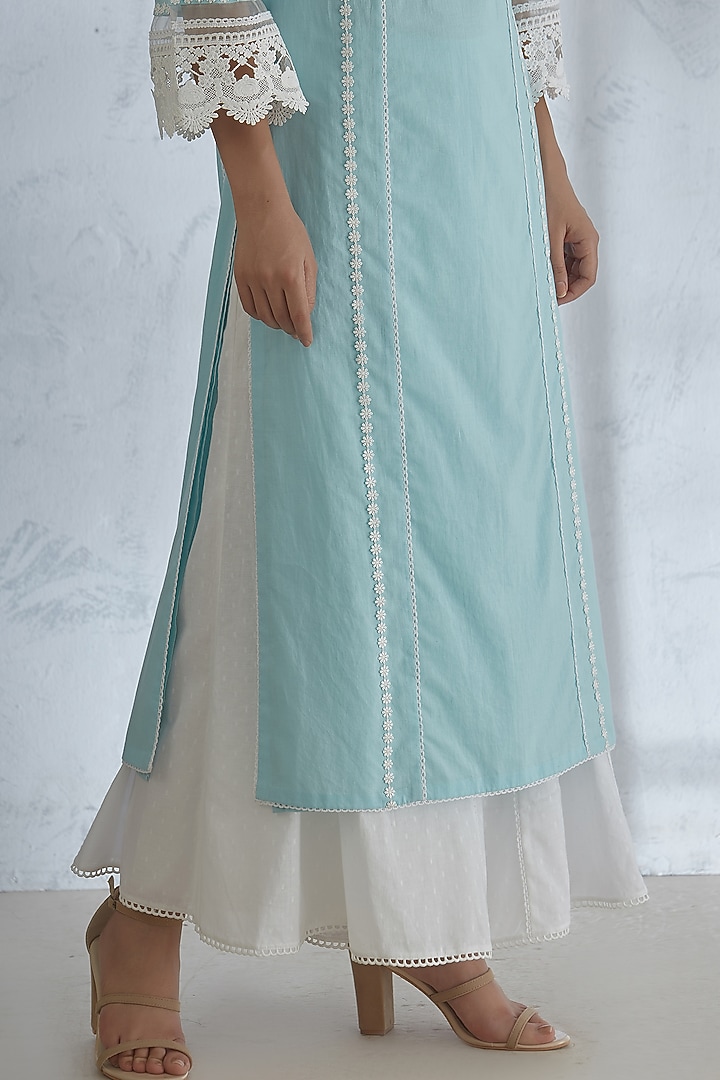 Light Blue Lace Kurta With Pants by Mandira Wirk - Indian at Pernia's Pop Up Shop