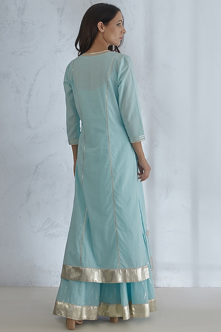 Light Blue Embroidered Textured Kurta Set by Mandira Wirk - Indian at Pernia's Pop Up Shop