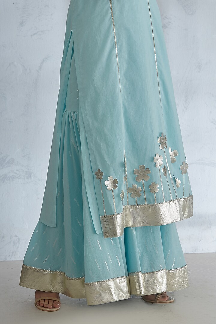 Light Blue Embroidered Textured Kurta Set by Mandira Wirk - Indian at Pernia's Pop Up Shop