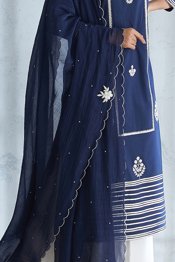 Navy Blue & Ivory Embellished Kurta Set by Mandira Wirk - Indian at Pernia's Pop Up Shop