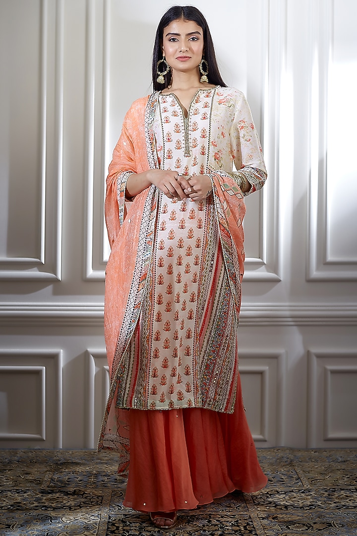 Ivory Hand Embroidered Wedding Sharara Set by Mandira Wirk - Indian at Pernia's Pop Up Shop