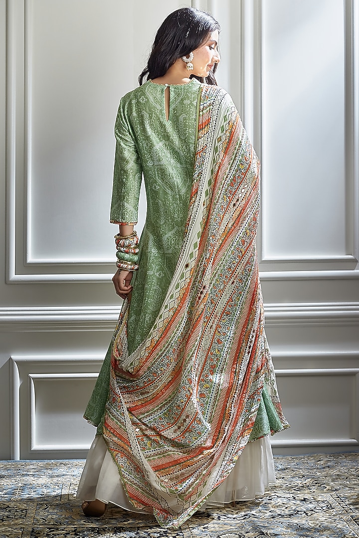 Green Embroidered & Printed Wedding Sharara Set by Mandira Wirk - Indian at Pernia's Pop Up Shop