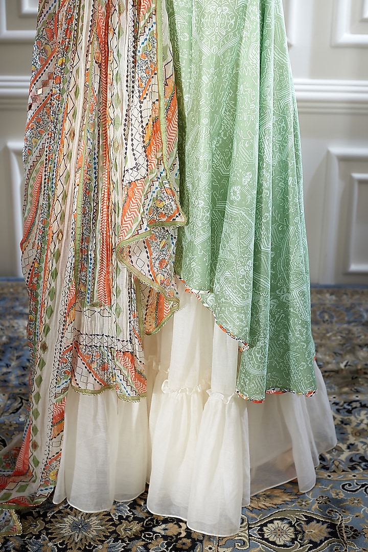 Green Embroidered & Printed Wedding Sharara Set by Mandira Wirk - Indian at Pernia's Pop Up Shop