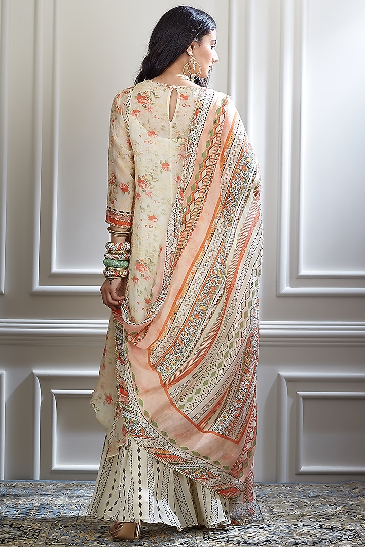Ivory Embroidered & Printed Wedding Sharara Set by Mandira Wirk - Indian at Pernia's Pop Up Shop