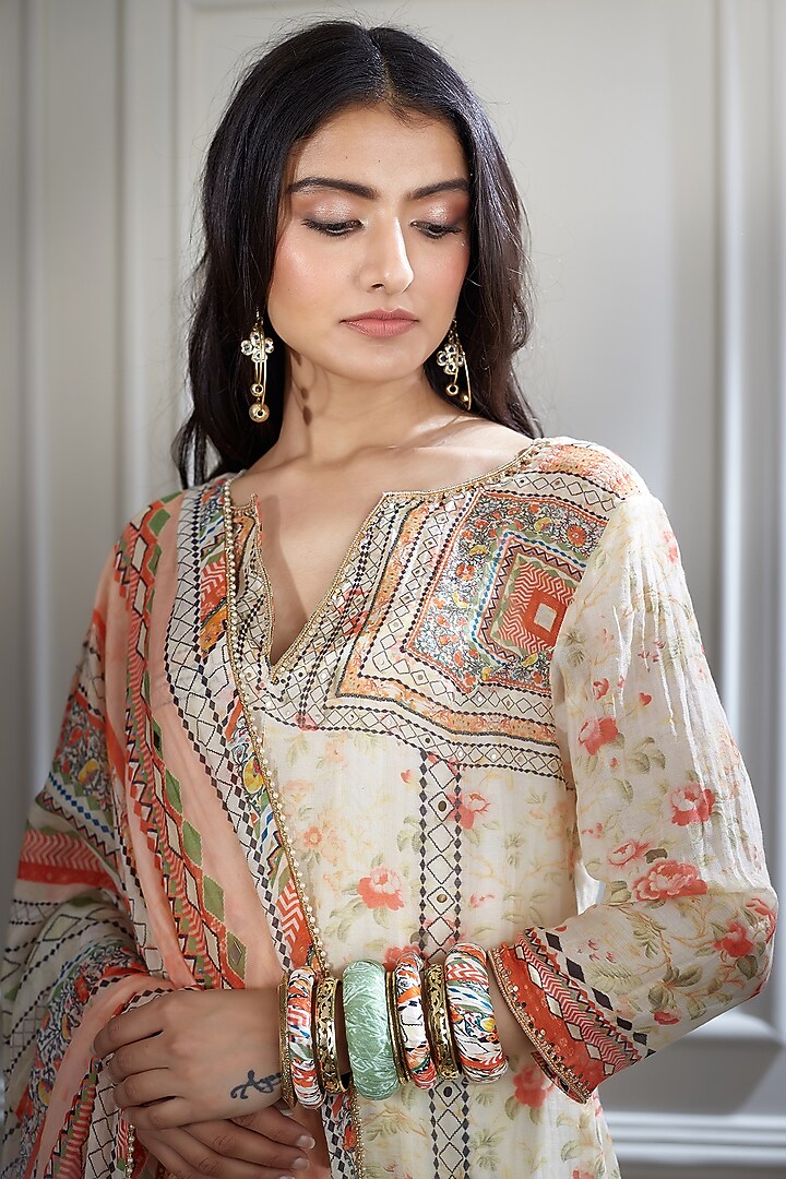 Ivory Embroidered & Printed Wedding Sharara Set by Mandira Wirk - Indian at Pernia's Pop Up Shop