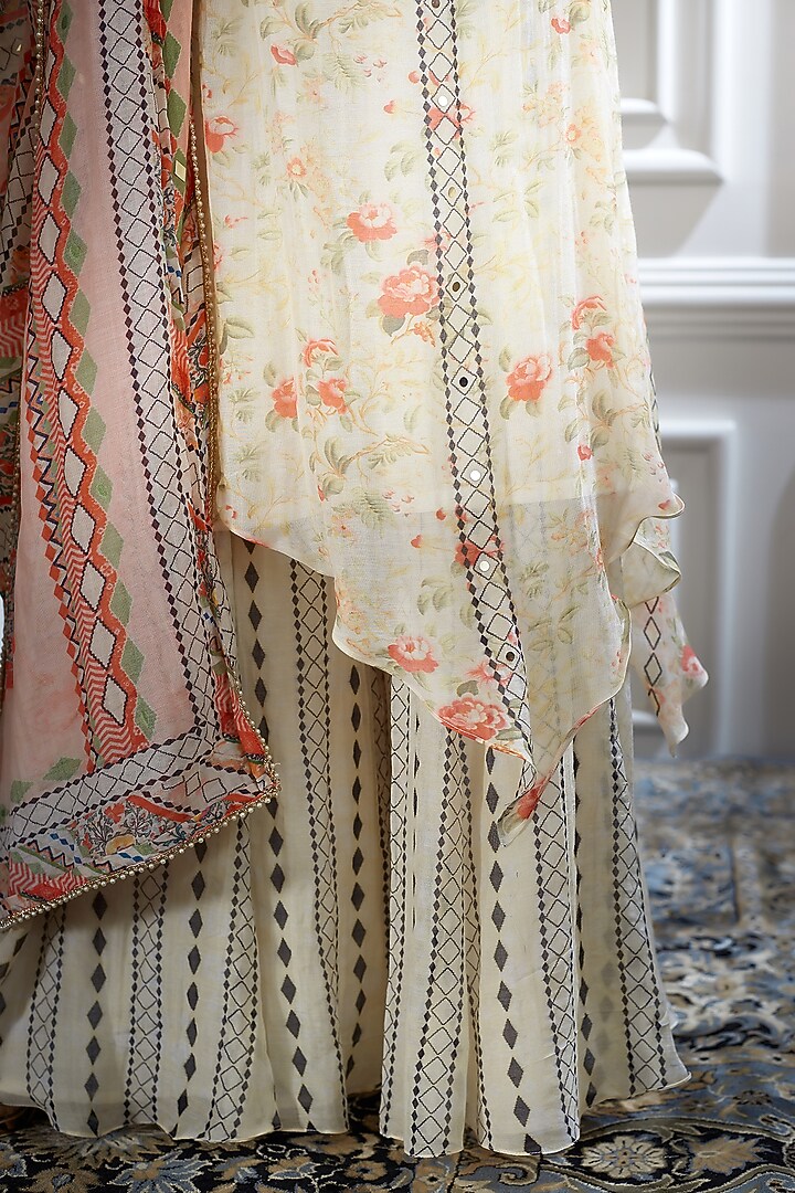 Ivory Embroidered & Printed Wedding Sharara Set by Mandira Wirk - Indian at Pernia's Pop Up Shop
