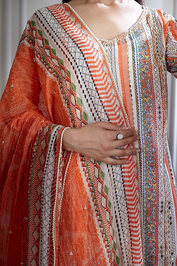 Ivory & Coral Wedding Sharara Set With Mirror Embellishments by Mandira Wirk - Indian at Pernia's Pop Up Shop