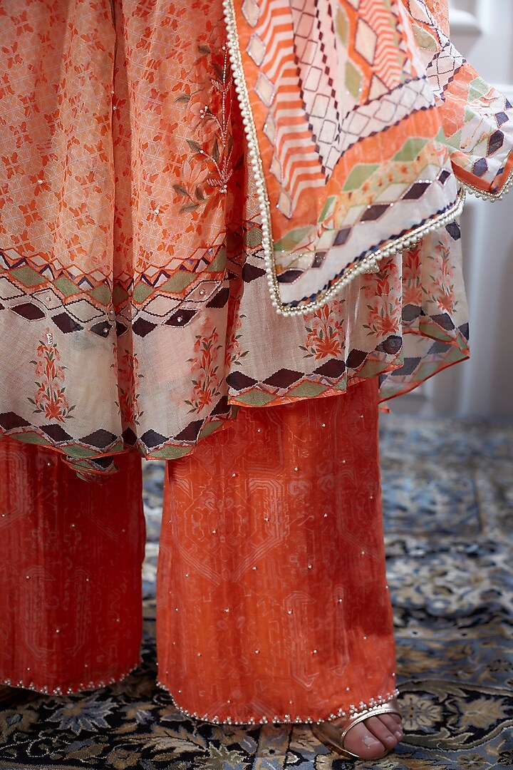 Orange & Red Printed Kurta Set by Mandira Wirk - Indian at Pernia's Pop Up Shop
